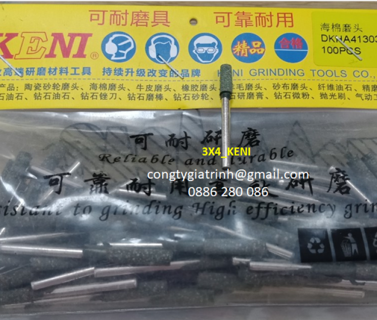 Đầu mài cao su hạt trụ 3x4_KENI