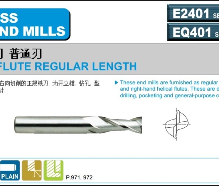 DAO PHAY 2ME HSS-Co8%, HSS-Co8% TICN E2401, E7410