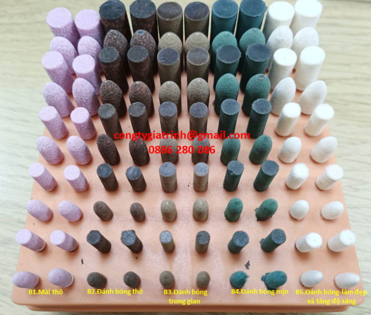 BỘ ĐẦU MÀI ĐÁNH BÓNG 100 CÁI - CÁN 3 - NGŨ SẮC