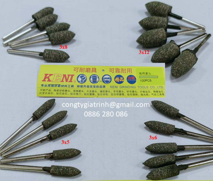 Đầu mài cao su hạt nhọn ø5,6,8,12_KENI
